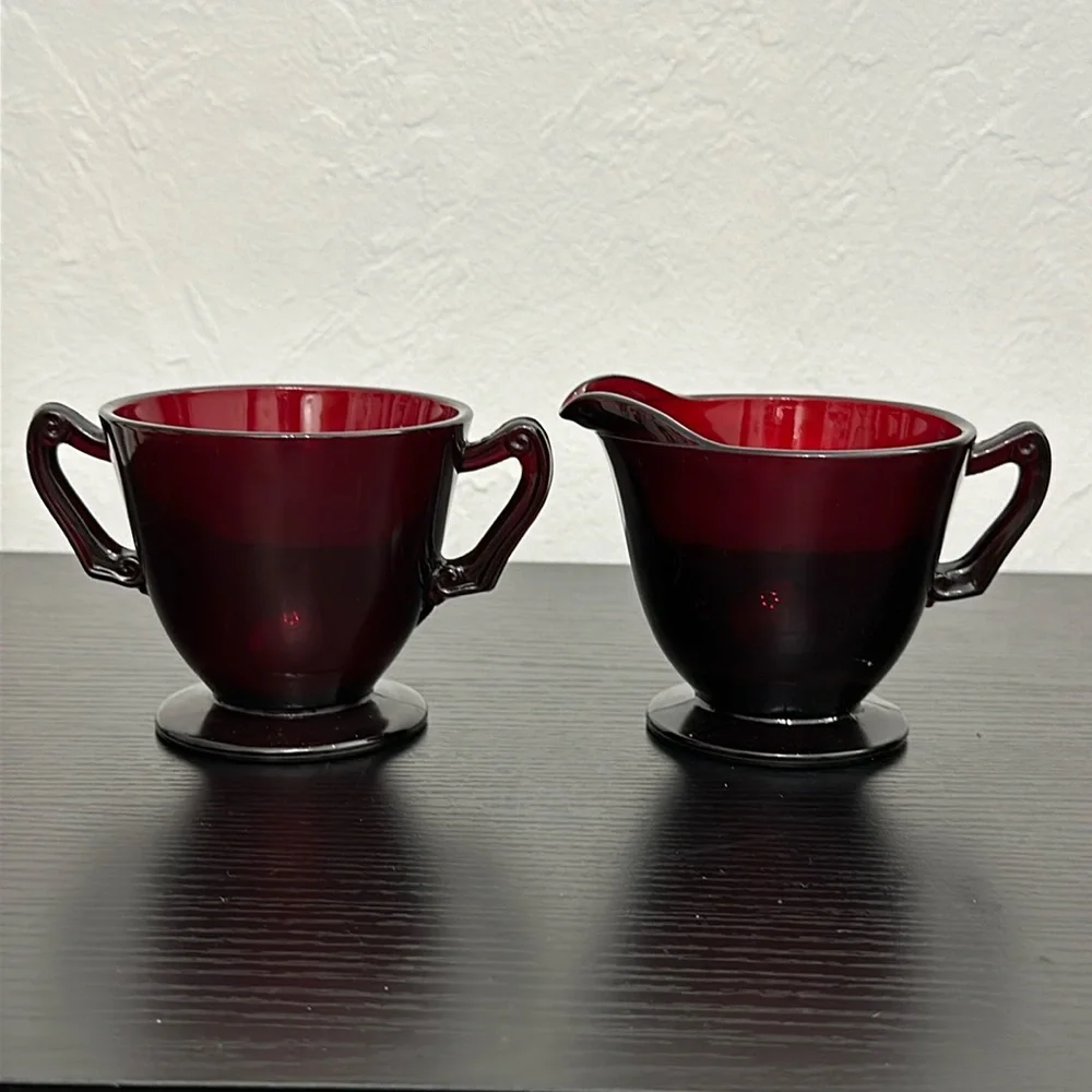 Anchor Hocking Royal Ruby Vintage Cream & Open Sugar Set